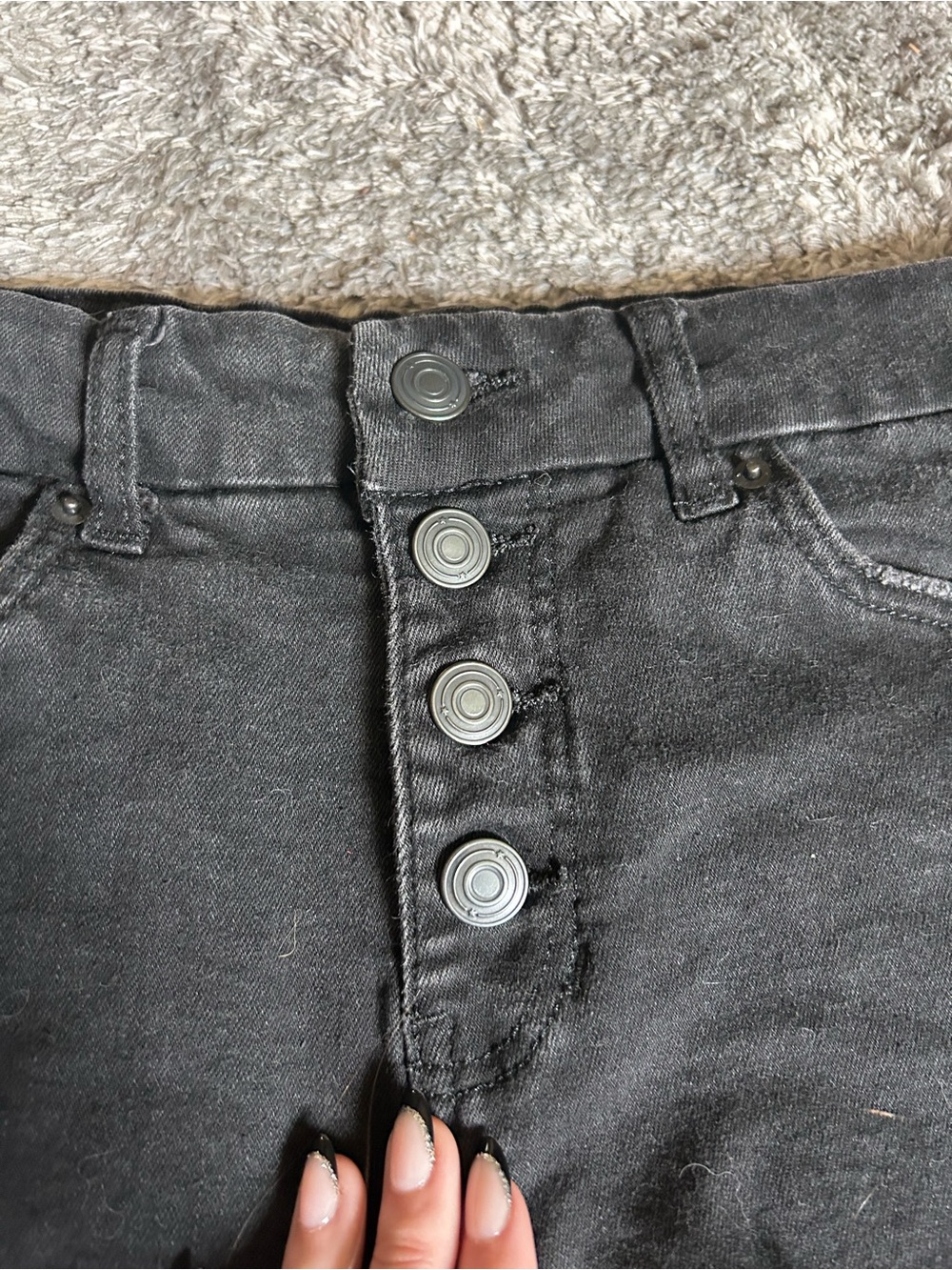 🌸3/$30 No Boundaries Black Denim Shorts Size 5 Distressed Grunge Skater Button - Picture 2 of 5